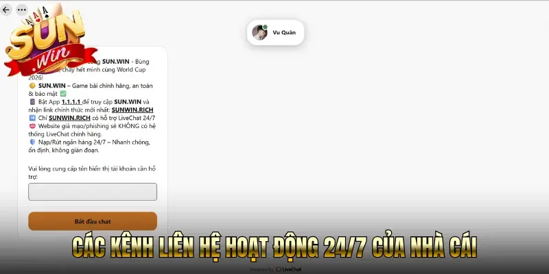 Các kênh liên hệ hoạt động 24/7 của nhà cái